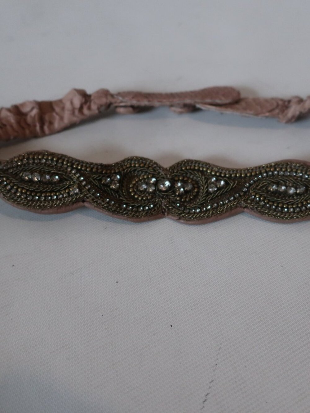 Womens Ambre Babzoe Beige Snake Scale Leather Vintage Waist Belt XS